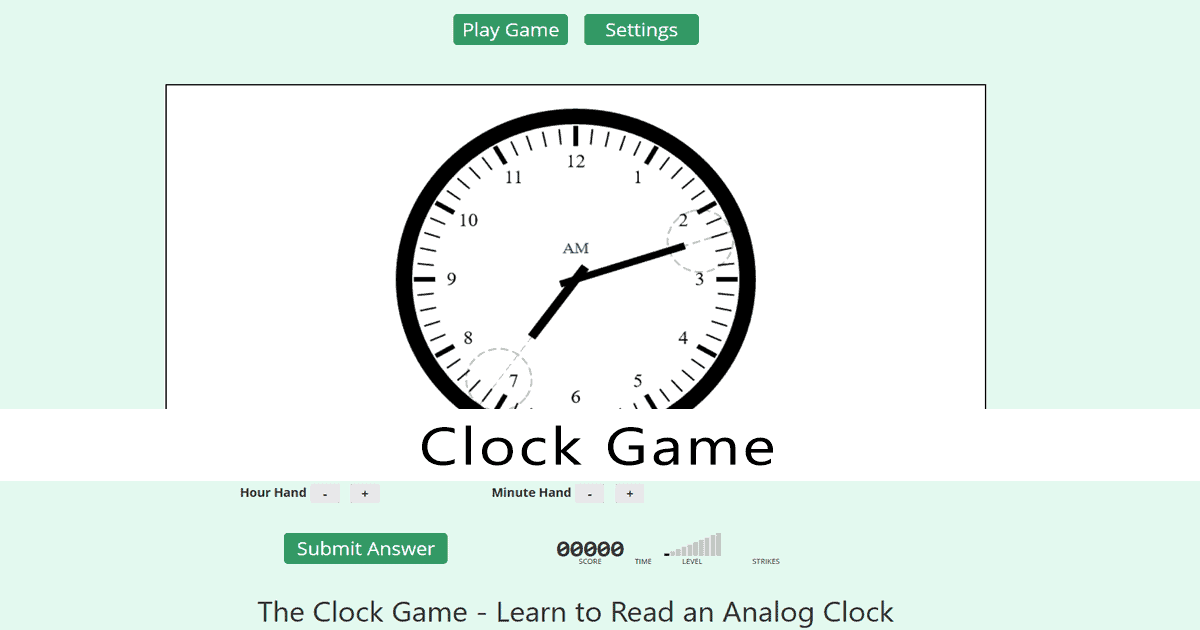 Clock Game Learn to Read an Analog Clock